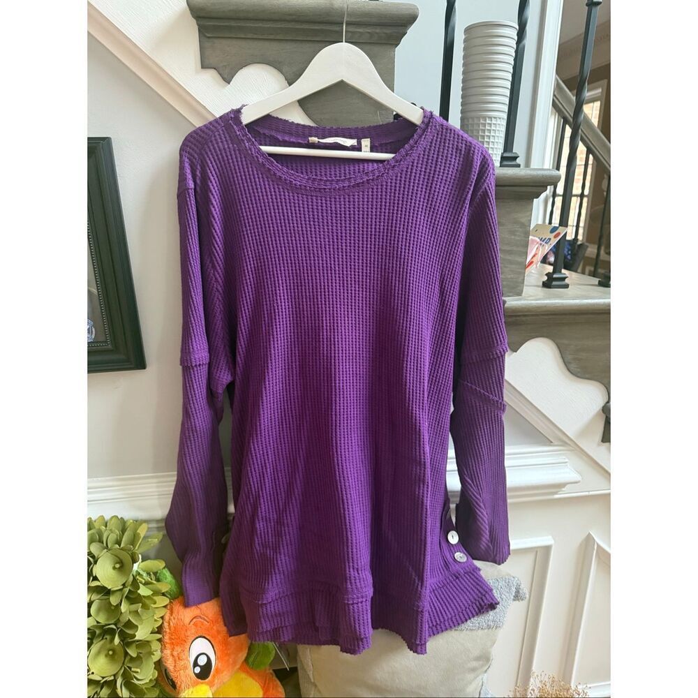 Soft Surroundings Purple Waffle Knit Button strummed Top sz 3X EUC
